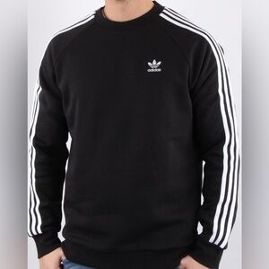 Adidas Men's Black Jumper with White Stripes